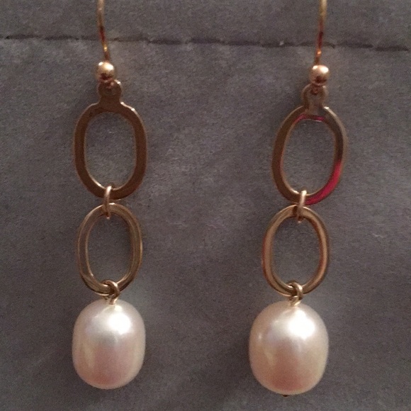 Nancy B 14KY DOUBLE LINK PEARL DROP NWOT - Picture 1 of 3